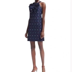 Banana Republic Pleated Bow Front Halter Shift Dress in Navy 4